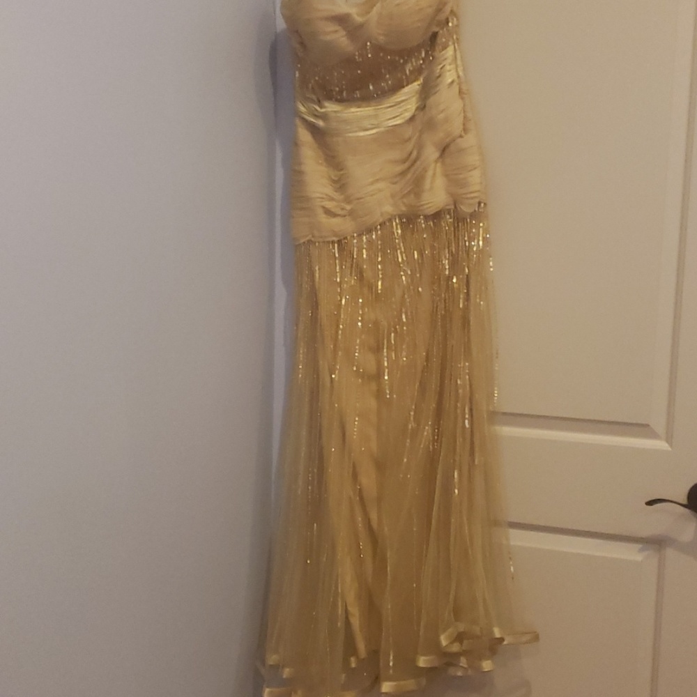 Beautiful Lara design sequined gold evening gown.